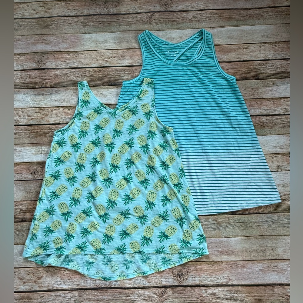 Pineapple Print & Aqua Stripe Tank Tops - Two Pack